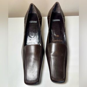 Casadei Italy Women’s Brown Leather Pumps Square-Toe Size 8B
